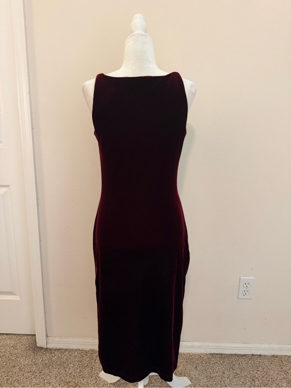 Vintage 1990’s Bebe Burgundy Red Velvet Midi Dress Size L Grunge Y2K Minimalist - Picture 5 of 12